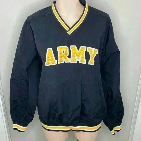 Vintage US ARMY Windbreaker Adult Large Black Nylon Pullover Military Uniform M - Picture 1 of 11